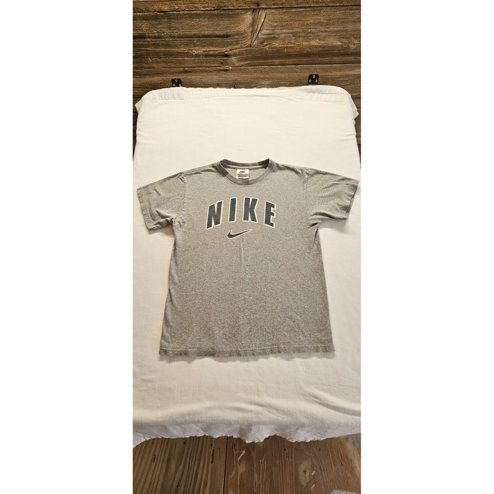 VTG 90s Nike Center Swoosh Spell Out T Shirt Gray Big Logo Tee Men's Large